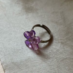 Purple Flower Ring; Adjustable Ring
